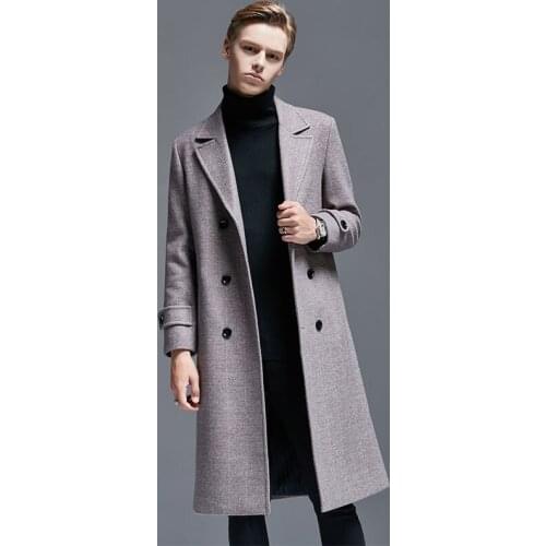 Autumn & Winter England Wool Duffle Coat Mens Mid-length Slim Fit Double Breasted Herringbone Business Men Woolen Jacket 6XL