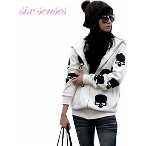 Autumn Winter Women Hoodies sweatshirts zipper casual sweatshirt skull printed coat female outerwear long sleeve jacket XD3441
