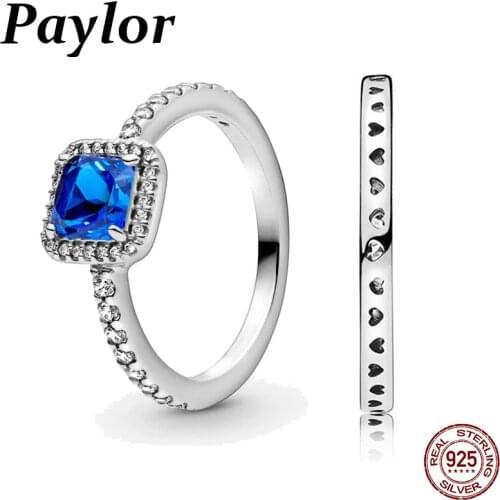 Paylor New Original 925 Silver Blue Square Sparkle Halo Ring For Women Wedding Engagement Rings DropShipping JR068