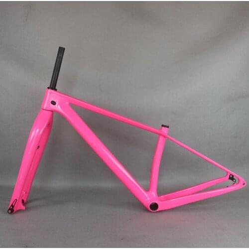 Flat Disc Brake BB92 custom pink paint 29er Mount bike Frame FM199 with carbon fork 29erX2.35 tire