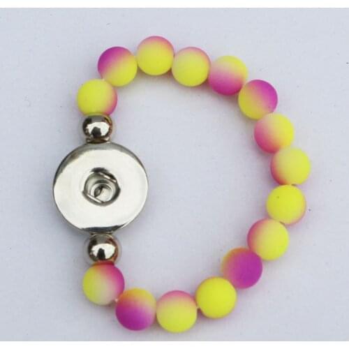 1PC New Kids 15cm Length Yellow&Light Purple Color Rubber Beads Handmade 18mm Snap Button Bracelet For Girls Diy Snap Jewelry
