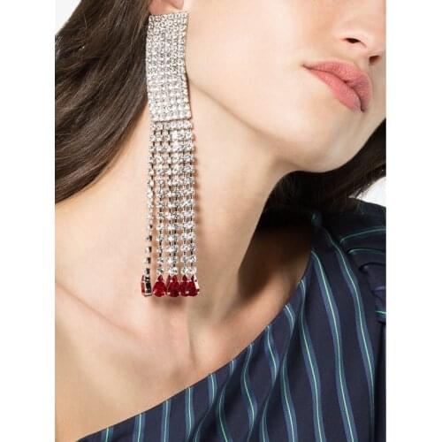 2020 high-end luxury rhinestone gown with water drop earrings, crystal earrings by top luxury brands, wedding jewelry statement