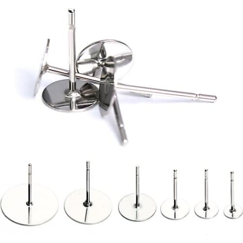 SAUVOO 100pcs 3-12mm Stainless Steel Blank Post Earring Studs Studs Base Pins For DIY Jewelry Makings Accessories