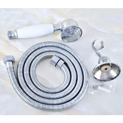 HotelSpa Chrome 59" Extra Long Flexible Tube Stretchable Hose Pipe & Ceramic Hand Spray Shower Head + Adjustable Holder Dhh028