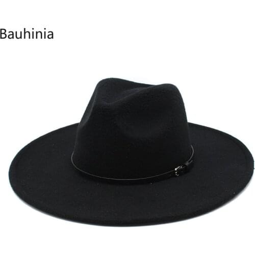 Bauhinia Big Wide Brim Wool Warm Fedora Hat Black White Man Women Formal Wedding Jazz Hats Felted Church Hat