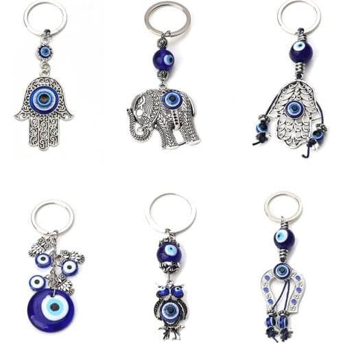 Turkish Blue EviL Eye Charm Keychains Fatima Hamsa Hand Elephant trinket Keyring Lucky Amulet Key Chains Jewelry accessories