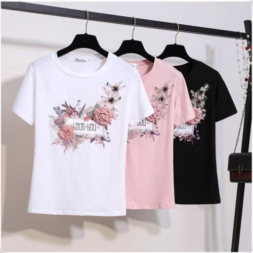 Pearl Tshirt Woman Summer top 3D Flower Womens T-shirt Flower Jacket T Shirts For Shirt Harajuku Tops groot vintage streetwear