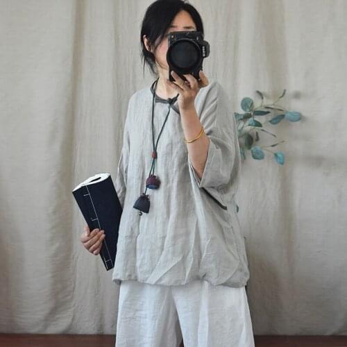 Womens Causal Blouses 2021 Summer O Neck Short Sleeve Cotton And Linen Casual Tee Tops Solid Pocket Plus Size Elegant Shirts