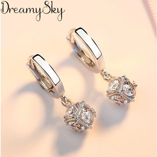 Summer Fashion Silver Color Cube Box Zircon Earrings For Women Bridal Wedding Jewelry Lady Earrings Pendientes oorbellen