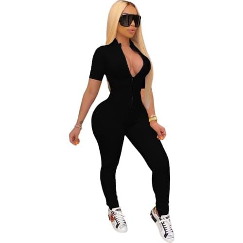 Casual Women Jumpsuit Knit Ribbed Has Stretch Skinny Party Night Streetwear Short Sleeve Rompers Womens Jumpsuit Overalls
