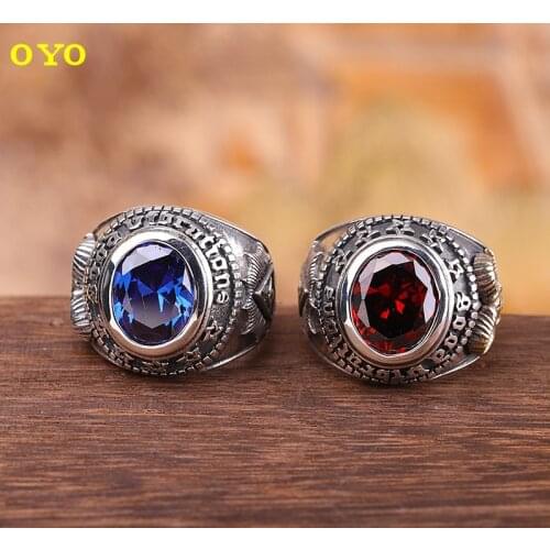 100% sterling silver retro personality trend fashion handmade black agate gemstone ring domineering