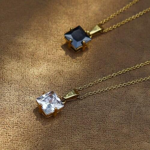 2021 New Minimal AAA Clear Black CZ Square Pendant Necklaces For Women Stainless Steel 18K Gold Female Jewelry Crystal Necklace