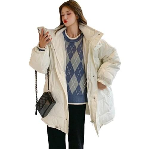 Winter jacket 2020 new loose thick warm women parka solid long sleeve zipper hooded Straight down cotton padded jacket FemaleW85