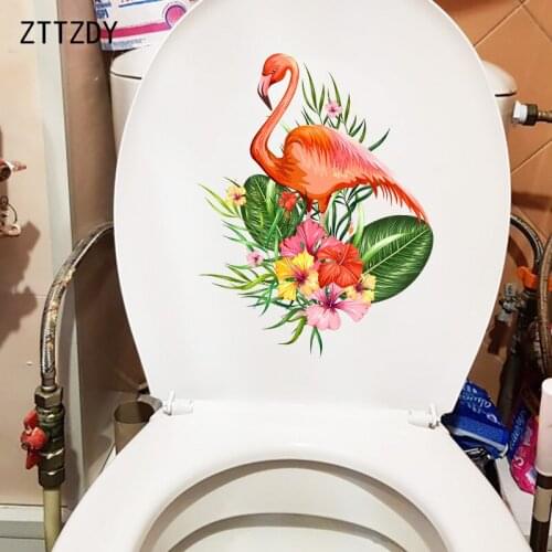 ZTTZDY 19.7×24.9CM Tropical Plant Flamingo Bathroom Toilet Sticker Cartoon Home Wall Decoration T2-1434