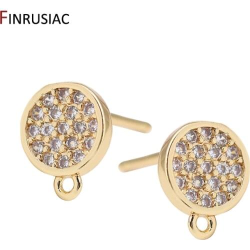 14k Gold Plated Zircon Earring Findings Accessories Round / Stars Post Earrings Making Material DIY Crafts