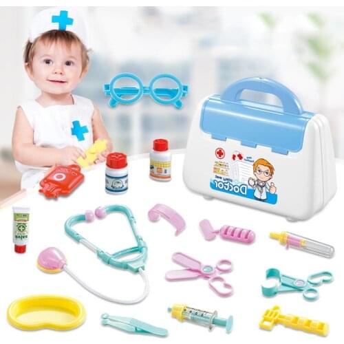 15Pcs Simulation Stethoscope Injector Scissors Kids Doctor Pretend Play Toy Set Simulation Medicine Box Injection Play House Toy