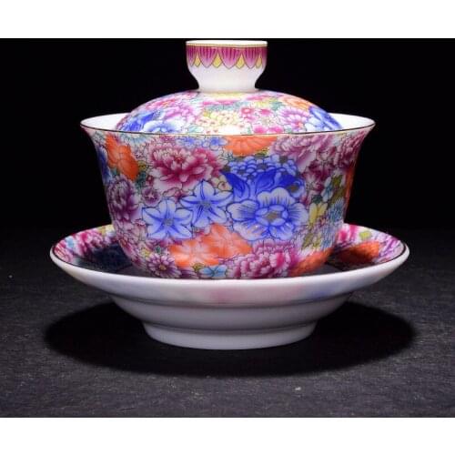 150ml Jingdezhen Exquisite Pastel Flower Art Tea Tureen Handmade Gaiwan Ceramics Tea Bowl Chinese Tea Set Accessories Drinkware