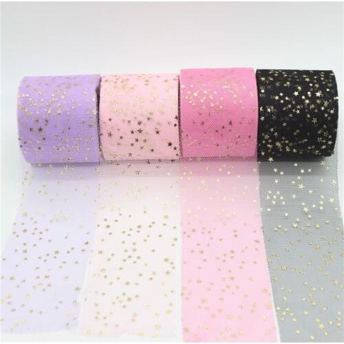 20m/lot Width 6cm Golden Star Spot Printed Glitter Tulle Mesh Roll Spool Tutu Pom Soft Squine Tulle DIY Crafts Decoration