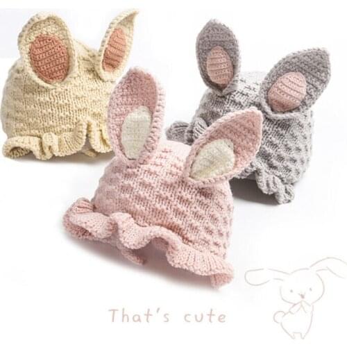 4 Colors Winter Baby Girls Boys Hats Bunny Rabbit Ear Beanie Hat Toddler Crochet Knit Earflap Cap