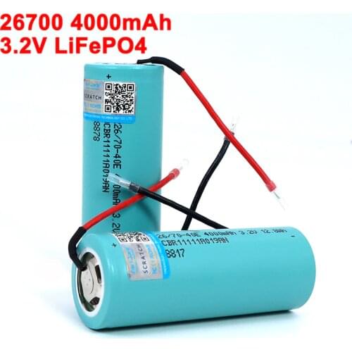 3.2V LiFePO4 26700 4000mAh Battery Maximum 5C Power battery DIY Silicone Wire For Electric car scooter Energy storage