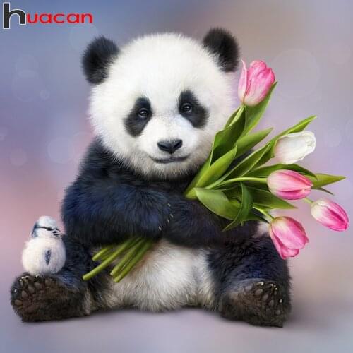 Huacan 5d Diamond Painting Mosaic Panda Tulip Diamond Art Embroidery Animal Flower Home Decor Wall Sticker