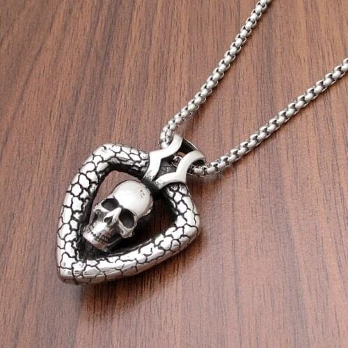 Free Shipping Vintage Double Skull Heart Mens Necklace Pendant Fashion Unisex Jewelry Gothic Couple Pendants Gift
