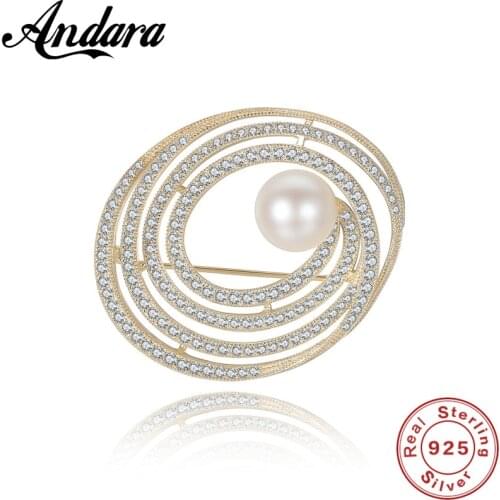 Vintage Style Sterling Silver Pearl AAA Zircon Wedding Party Brooch Women Multiple Use Clothes Pins Accessories