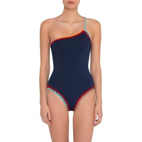 One Piece Swimsuit New Sports Sexy Swimwear Women One Shoulder Swimsuit Elastic Swimwear