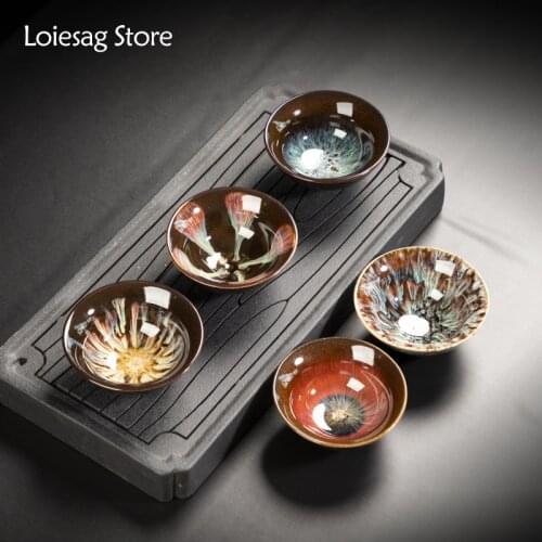 Loiesag 60ml Jun Kiln Product Tea Cup Purple Sand Single Cup Kiln Changed Sand Gold Glaze Master Tea Cup Puer Ceramic Tea Bowl