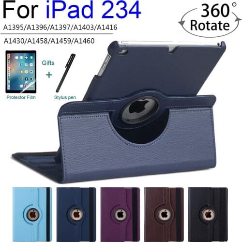 For iPad 2 3 4 Case 360 Degrees Rotating PU Leather Cover for Apple iPad 2 3 4 Stand Holder Cases Smart Tablet A1395 A1396 A1430