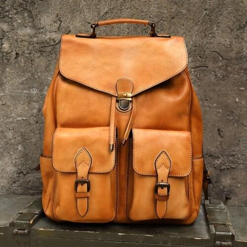 Travel Bag Mens Backpack Luxury Mens Cow Leather backpack Large Capacity Retro Shoulder Bag Military Style