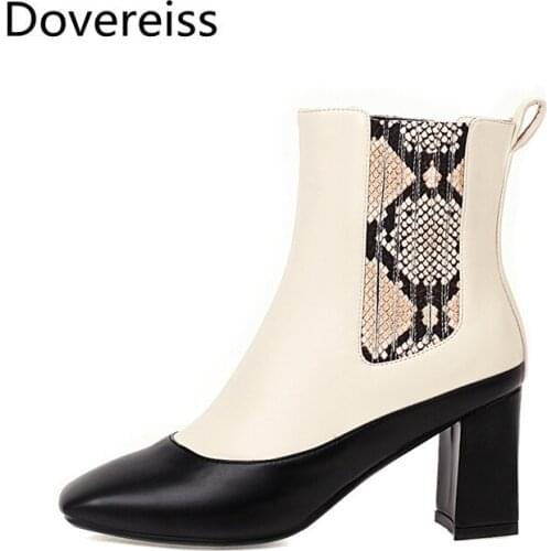 Dovereiss Fashion Womens Shoes Winter new Sexy Elegant Chunky heels Slip on Square toe Short boots Concise 7.5cm Mature 31-49