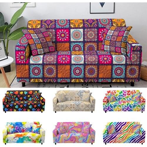 Mandala Elastic Sofa Cover For Living Room Sofa Cover Chaise Lounge Sectional Couch Cover Corner Sofa Slipcover 1/2/3/4 Seaters