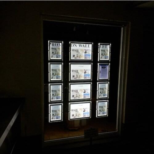 Perfect Real Estate Led Window Display Poster Frame System Acrylic Lightbox,8PCS Portrait A4 + 4PCS Landscape A3,Double Sided