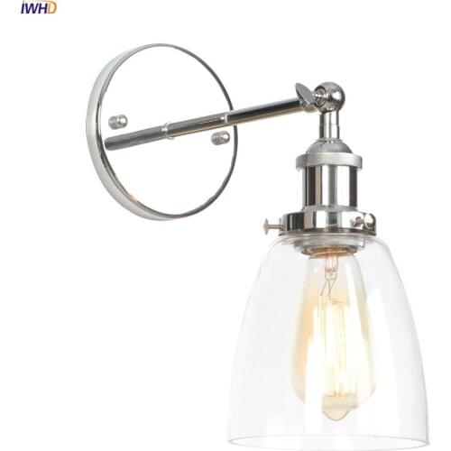 IWHD Loft Industrial LED Wall Light Fixtures bedroom Mirror Stair Silver Metal Glass Antique Wall Lamp Vintage Lampara Pared LED