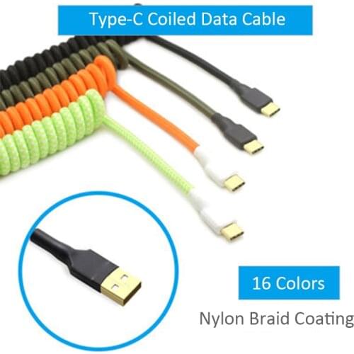 Coiled Nylon braid data cable for wire Mechanical Keyboard with type-C to USB port for kit DIY poker xd64 xd75 xd96 mobile phone