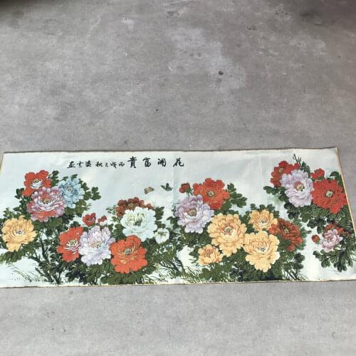 Beautiful silk embroidery riches and honor peony flowers hibiscus flowers painting