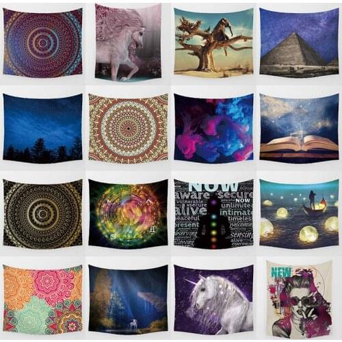Beauty unicorn elephant sit on the tree pyramid book starry sky wall decor rectangle wall art tapestry bedroom tapestry