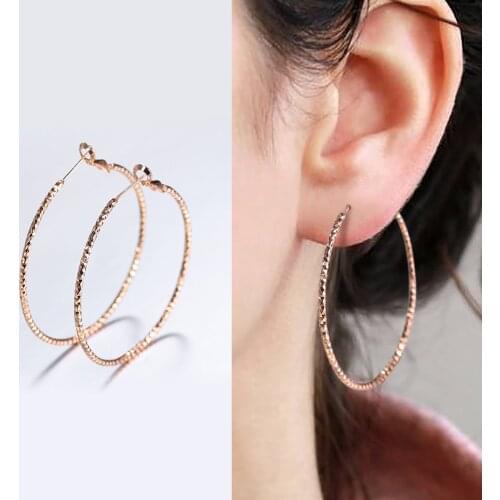 Fashion Twisted Big Round Earrings for Women Girl 585 Rose Gold Geometric Large Smooth Hoop Earring Gift GE331