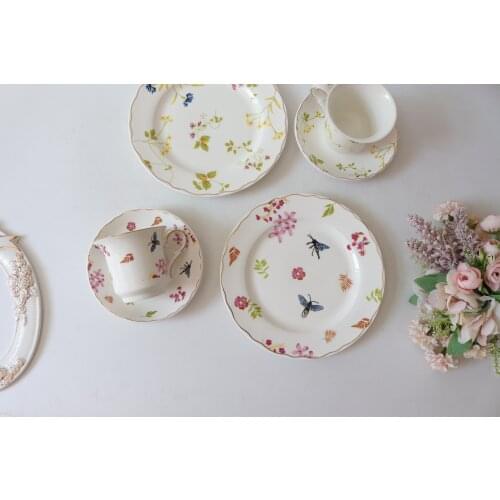 Small fresh broken flower butterfly Phnom Penh ceramic 8inch plate dessert plate dish cup plate a set of tableware set