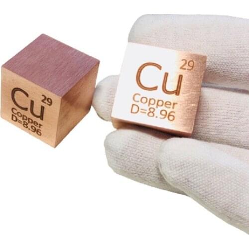 Copper metal in the periodic table- Cube Side length is one inch (25.4mm) and weight is about 146.6g 99.95