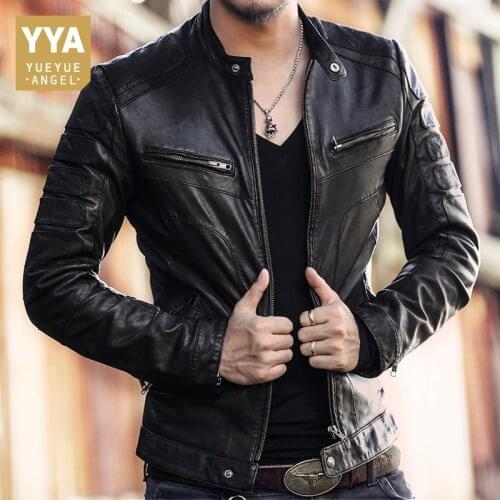 Italy Motorcycle Men Washed Goat Genuine Leather Short Jacket Slim Fit Sheepskin Real Leather Vintage Biker Coat Aviator Jacket