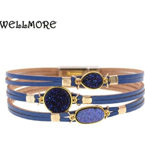 WELLMORE metal charm Leather Bracelets For Women Mens wrap Bracelets Couples gifts fashion Jewelry wholesale drop shipping