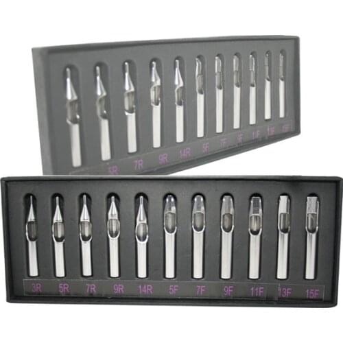 11PCS Tattoo Stainless Steel Nozzle Tips Tubes Set Kit Box Round Flat Tattoo Tips Mixed For Tattoo Needles Machine Grip Supply
