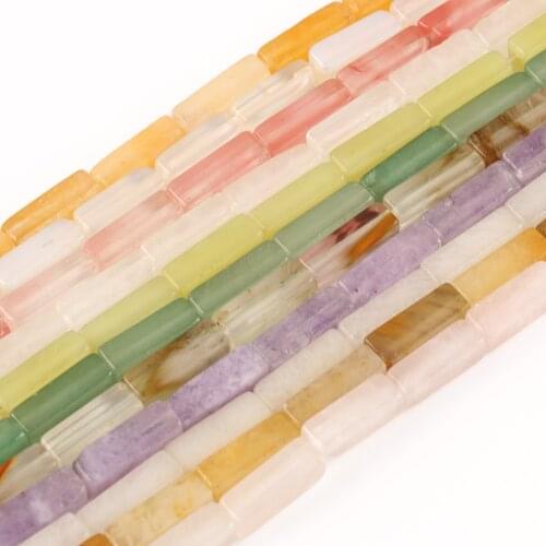 Natural Rose Pink Quartz 13x4mm Cherry Crystal Jades Stone Loose Square Tube Beads for DIY Wrap Bracelet Jewelry Making15