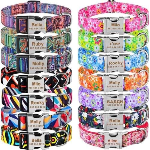 Nylon Custom Name Nameplate Dog Collar Printed ID Tag Pitbull Personalized Engraved Dog Collar Small Large Medium Pet Dog Collar