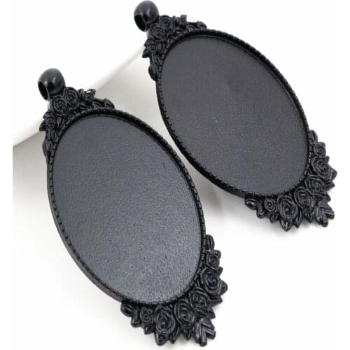 New Fashion 5pcs 30x40mm Inner Size Black Colors Plated Flower Style Cabochon Base Setting Charms Pendant (B3-15)