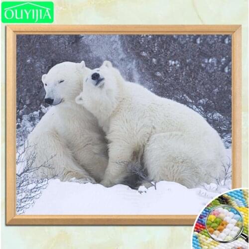 OUYIJIA Polar Bear Leaning Close To Each 5D DIY Diamond Painting Full Square Diamond Embroidery Sale Rhinestones Mosaic Painting