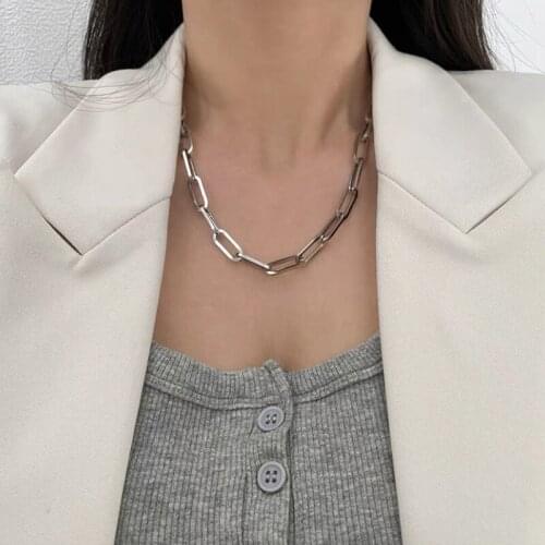 Thick Chain Necklace Hiphop Mens and Womens Fashion Ins Hip Hop Exaggerated Titanium Steel High Street Style Clavicle Chain
