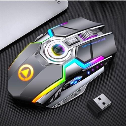 Rechargeable Wireless Gaming Mouse Silent Ergonomic 7 Keys RGB LED Backlit 2.4GHz USB Optical For Laptop Computer Black Grey New